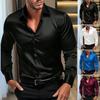 Fall Spring Men Shirt Button-down Turn-down Collar Cardigan Long Sleeves Satin Slim Fit Mid Length Casual Daily Wear Office Business Top