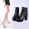 Europe and The United States Large Size Thick Heels High Heels Women's Ankle Boots with Cashmere Warm Fashion Low Boots