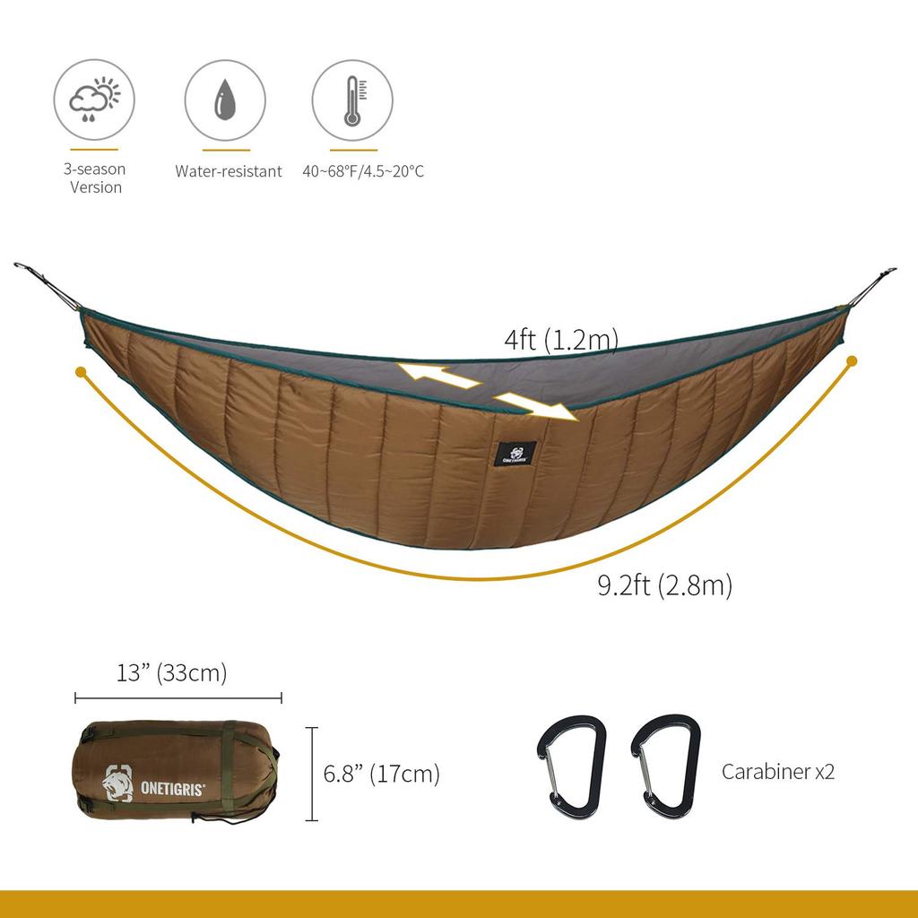 OneTigris Hideout Hammock Underquilt Attached To Hammock Lightweight Camping Travel with Storage Bag (Brown)