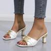 Fashion Summer Women's Slippers Sandals Shoes Female Golden Metal Chain Ladies Fashion Casual Slides Mules  Indoor Zapato Mujer 36-43