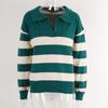 Autumn and Winter Women's Pullover Sweater Stripe Splicing PLOL Collar Large Size Sweater Knitwear