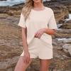 Women's Summer Fashion Beach Round Neck Casual Loose Short Sleeve Shorts Suit