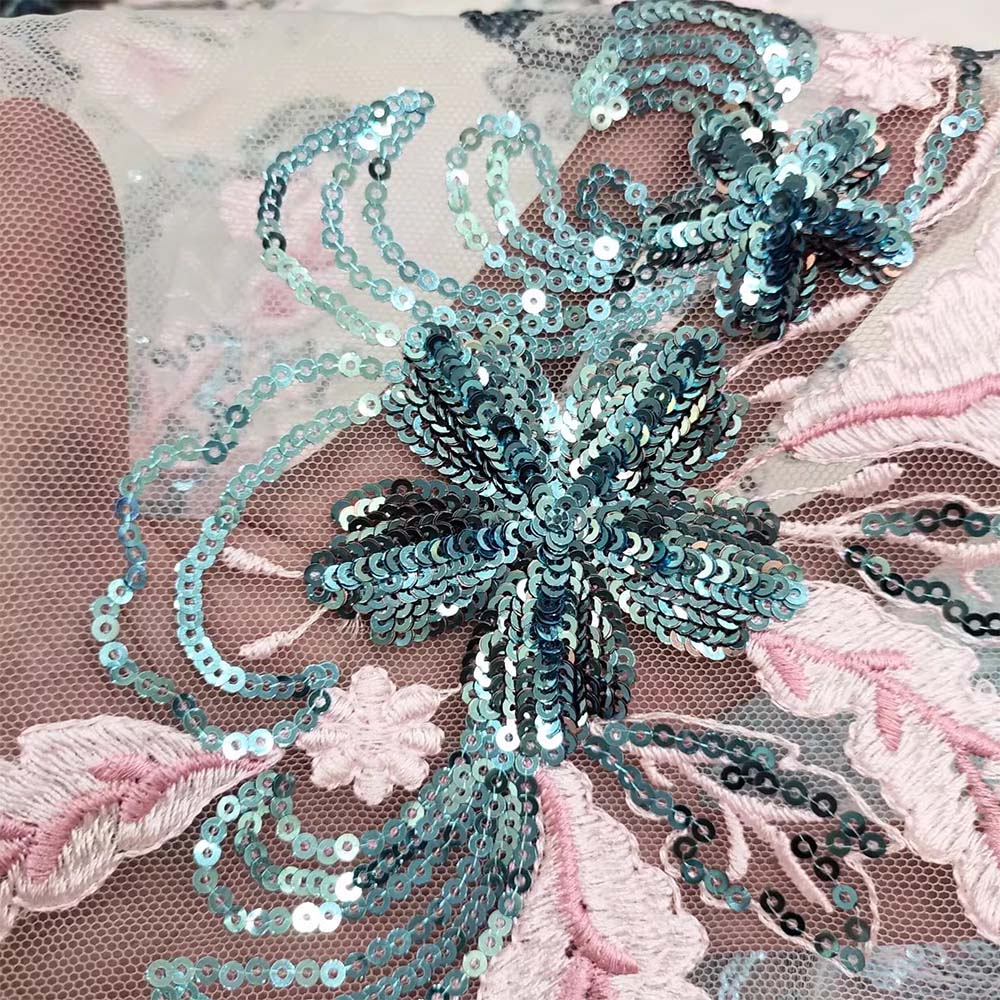 1 Pair Flower Sequins Embroidered Wedding Appliques Sew Patch For Dress DIY Decoration