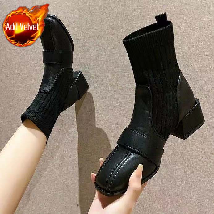 Female Ankle Boots Sock Short Shoes For Women Elastic Booties Brown Footwear Comfortable And Elegant On Offer Korean Style Pu