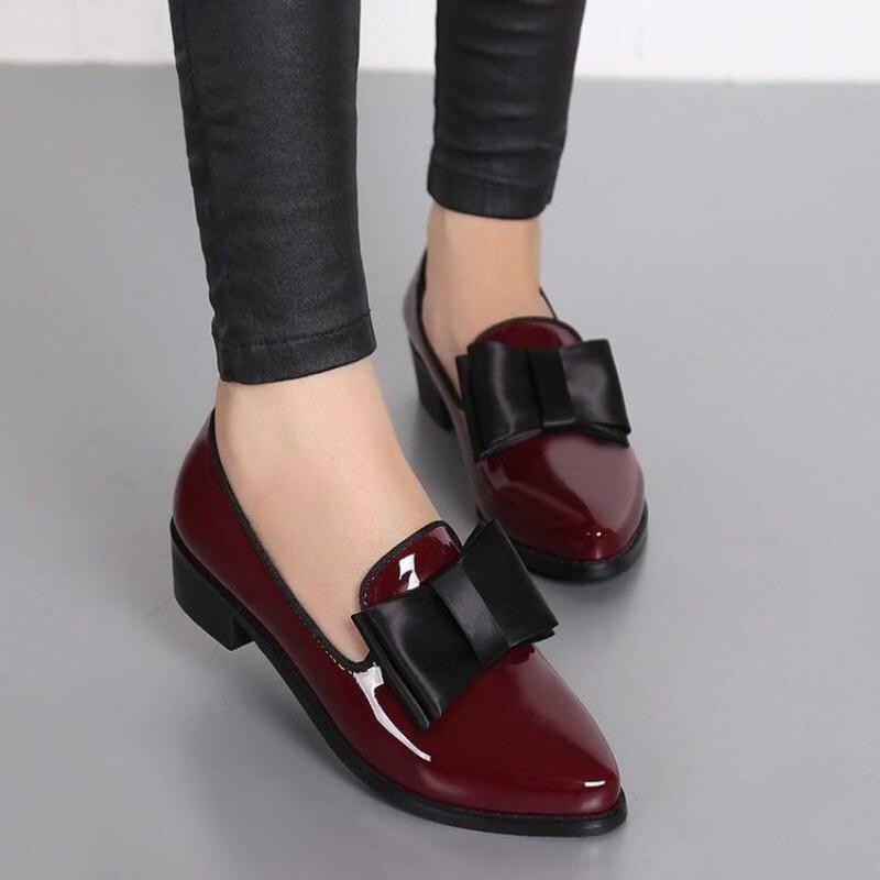 Shoes for Women Pointed Toe Women Flat Bow Women Shoes Leather Casual Autumn Shallow Mouth Daily Shoes Plus Size 35-41