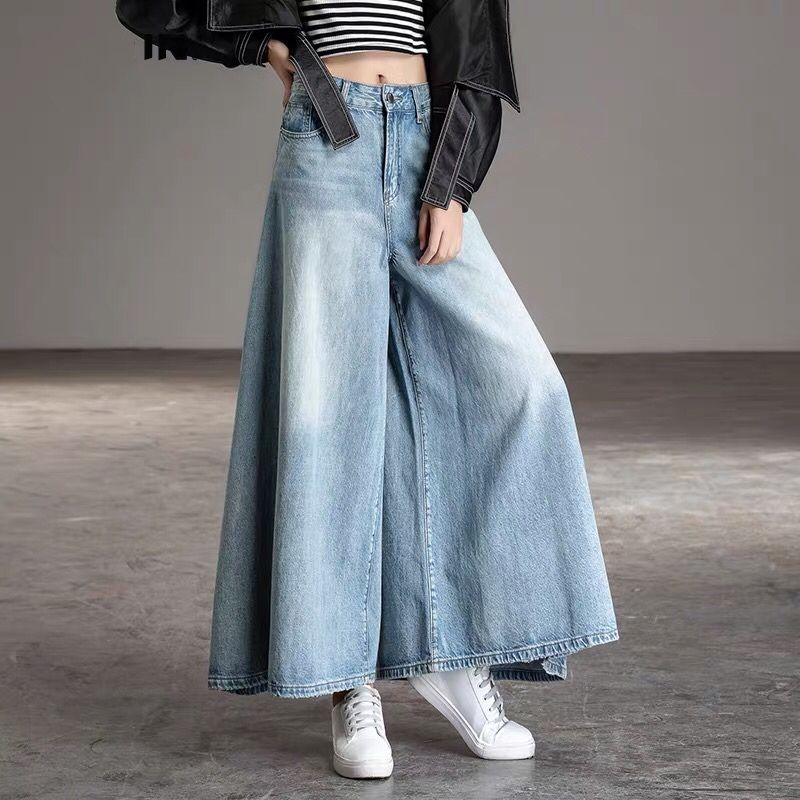 High Waist Wide Leg Pants Women Spring and Autumn Skirt Pants Denim Trousers