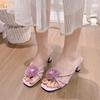 Slippers Women's Outer Wear 2025 Spring and Summer Flower High-heeled Cool Slippers with Skirt High Heels