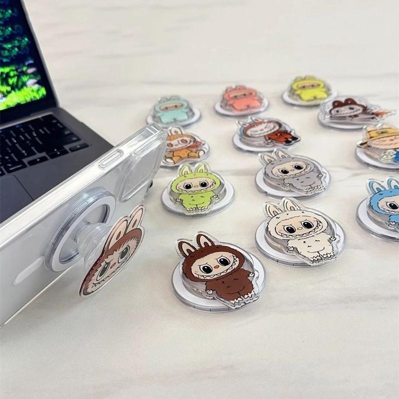 Cute Labubu Phone Grip Cartoon Magnetic Phone Holder Supports Smart Tok Kawaii Portable Folding Phone Holder Stand