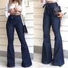 European And American High Waisted Slightly Elastic Lace Up Flared Pants, Wide Leg Pants, Women'S Jeans