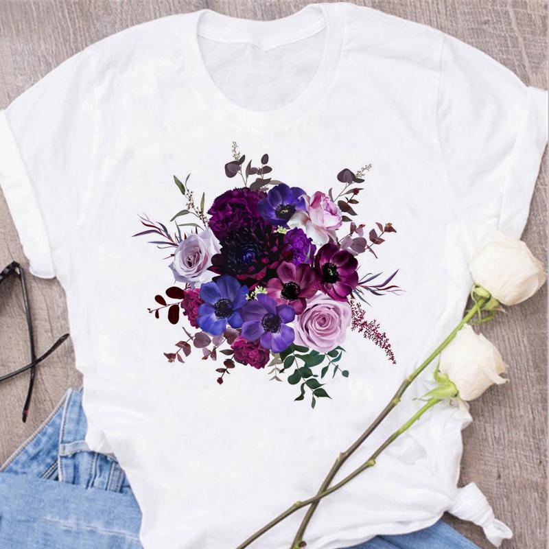 New Red Rose Print Women T Shirt Black T Shirt Harajuku Korean Style Graphic Tops Kawaii Female T-shirt Tops Women T Shirts