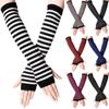Gloves for Women No Fingers Stretchy Fingerless Elbow Striped Long Sleeve Mittens