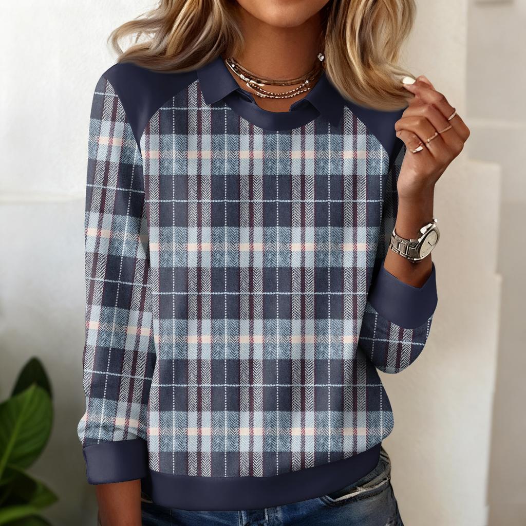 Ladies' Plaid Printed Casual Long Sleeved Sweatshirt Top