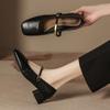 Autumn Winter New Soft Leather Mary Jane Shoes Chunky Heel Square Toe Retro Strap Comfortable Women Shoes Non-Slip Comfort