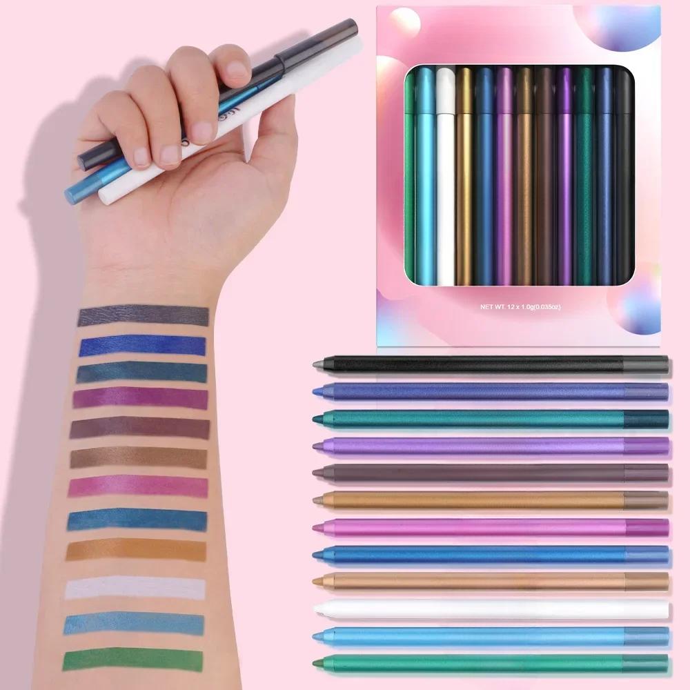 12 Colors Pearlescent Lasting Eye Liner Pencil Colourful Pigment Waterproof Eyeliner Makeup Eye Cosmetics Eyeliner Pencil