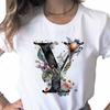 New Women T Shirt Custom Name Letter Combination Print Tshirt Flower Letter Font A B C D E F G Short Sleeve Female Tees Tops