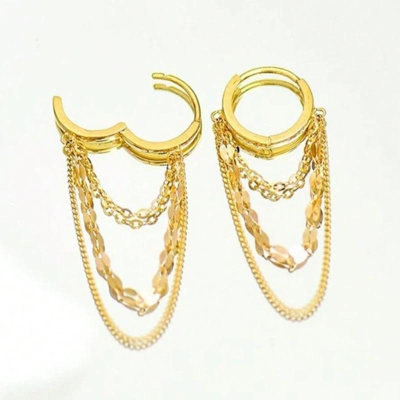 1 Pair Delicate Stainless Steel Chain Hoop Earrings For Women Girls Fashionable Daily Jewelry Gift For Her