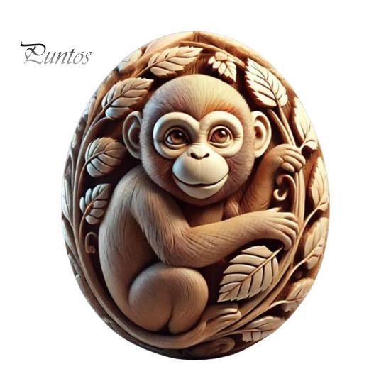 Animal Easter Carving Craft Egg Wooden Owl Squirrel Monkey Animals Carved Eggs for Home Tiered Tray Table Decor