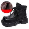 Johnature Retro Genuine Leather Platform Short Boots Women Shoes Thick Soled Square Toe Boots