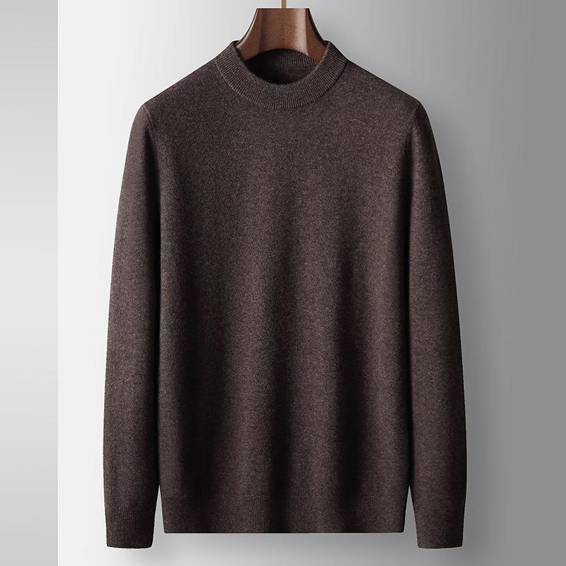 Autumn and Winter Semi-turtleneck Men's Business High-luxury Round Neck Solid Color Bottomed Knitted Sweater