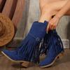 2024 New Fashion Versatile Retro Women's Boots Tassel Mid-calf Boots Thick Heel Cowboy Boots Women's Pointed Toe Knight Shoes