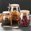 Borosilicate Glass Seasoning Jar with Bamboo Lid and Spoon - Sealed Kitchen Canister for Grains and Tea
