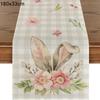 2024 Easter Rabbit Table Runner Linen Bunny Dining Table Cloth Placemat Spring Holiday Happy Easter Decoration For Home Kitchen