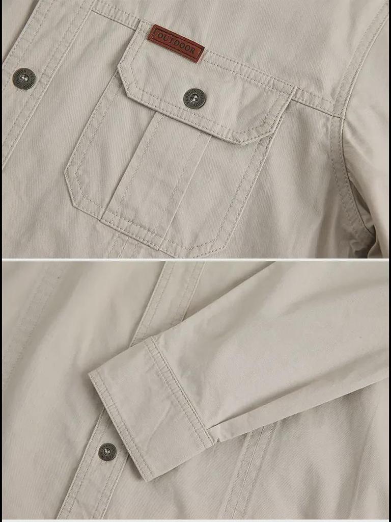 Men's Casual Loose-Fit Long-Sleeve Shirt - Solid Color, Large Size, Autumn Workwear with Pocket