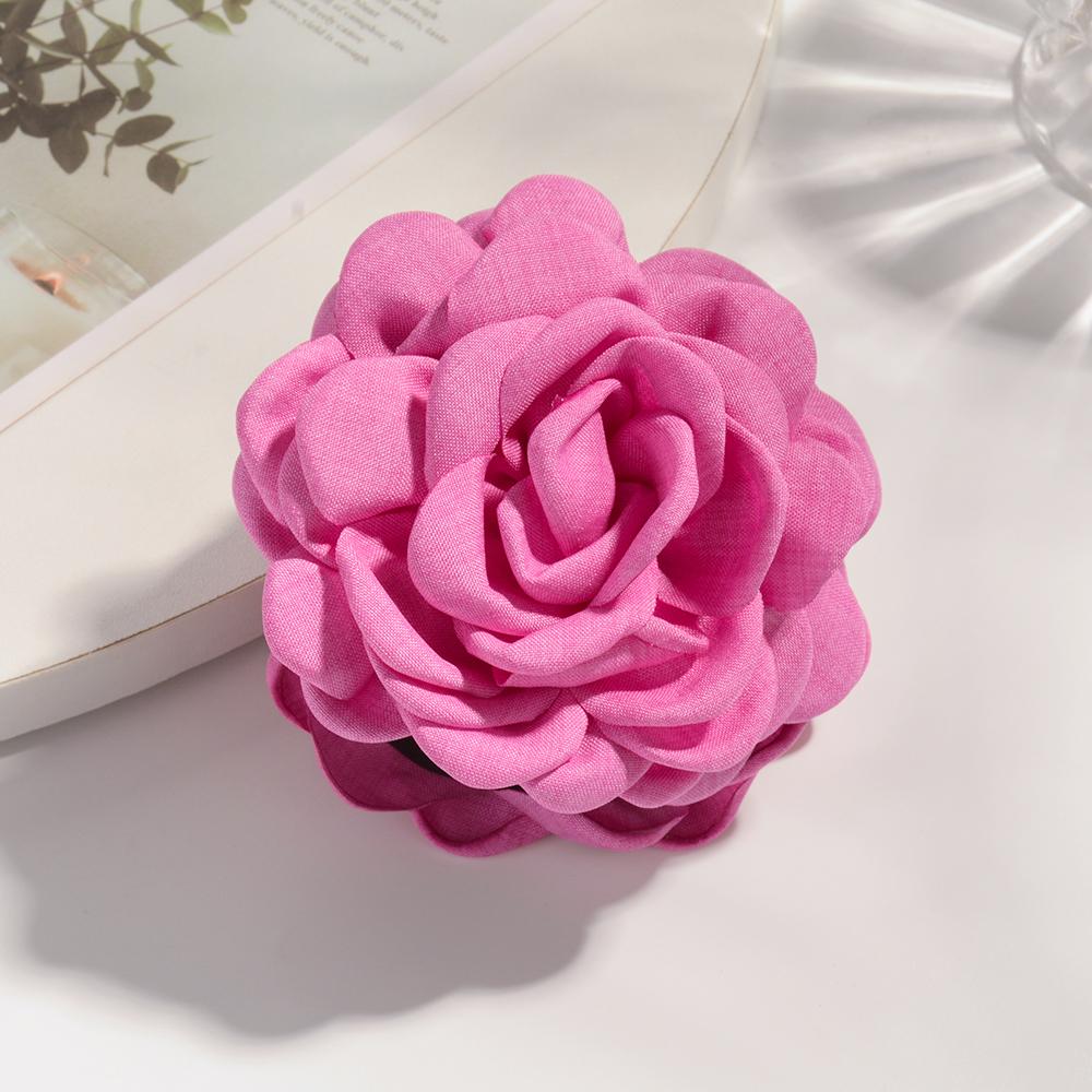 16 Colors Sweat Medium Size Cotton Fabric Rose Flower Hair Claw Clips for Women Korean Ctach Shark Clamp Hair Accessories