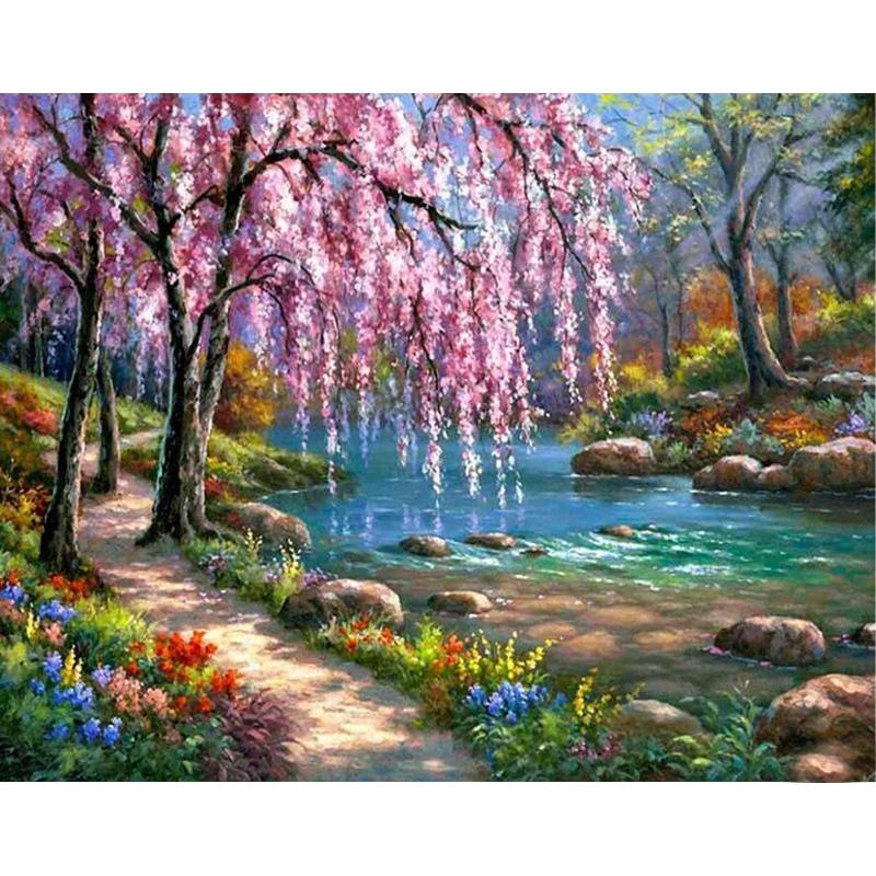 DIY Landscape 5D Diamond Painting Full Round Drill Scenic Diamond Embroidery Cross Stitch Mosaic Kits Resin Wall Art Home Decor