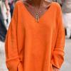 Women's V-Neck Long Sleeve Casual Knit Sweater - Comfortable and Versatile Solid Color Top