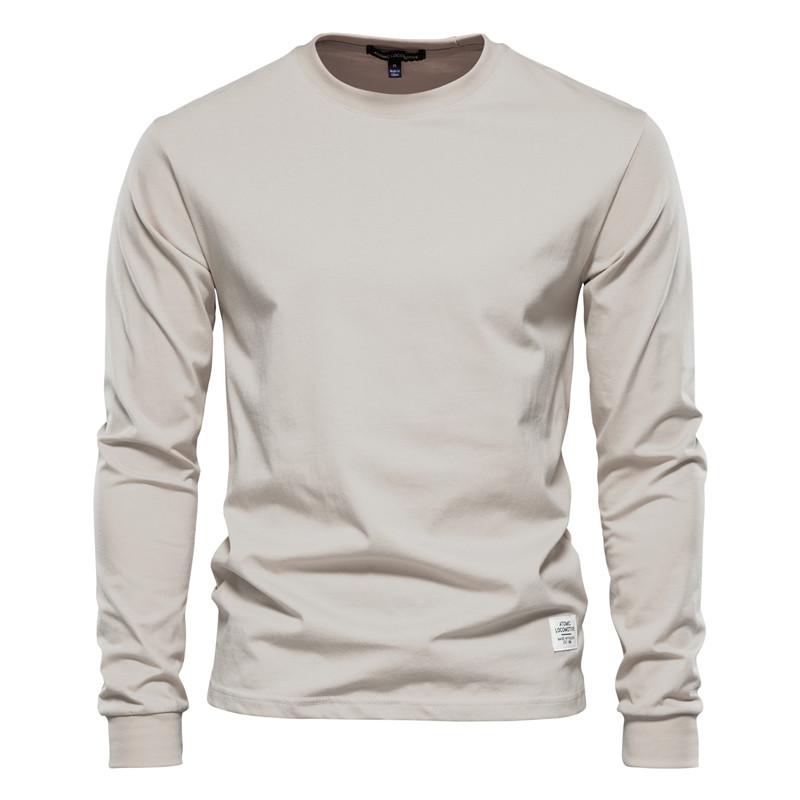 Solid Color Cotton T Shirt Men Casual O-neck Long Sleeved Mens Tshirts Spring Autumn High Quality Basic T-shirt Male