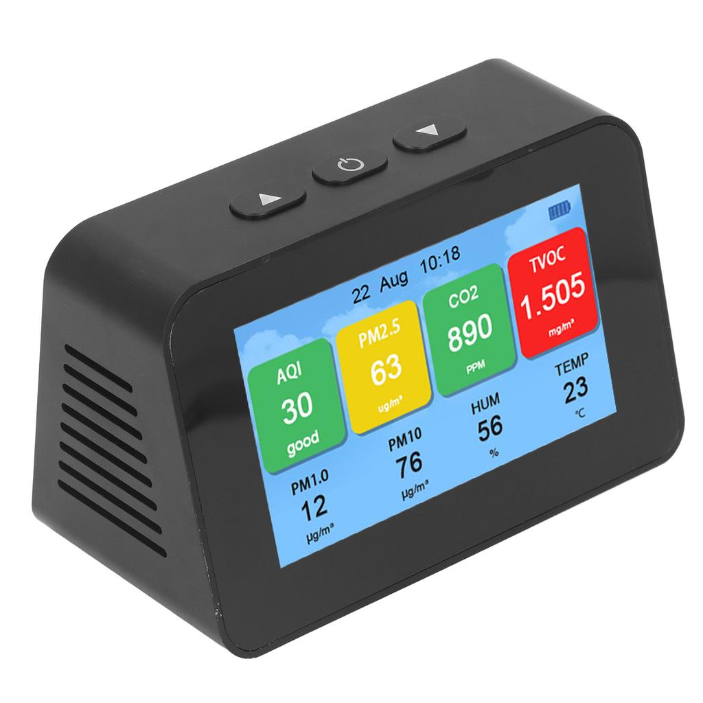 Air Quality Monitor with Time Display CO2 PM2.5 PM1.0 PM10 Tester LCD Screen Air Detector English