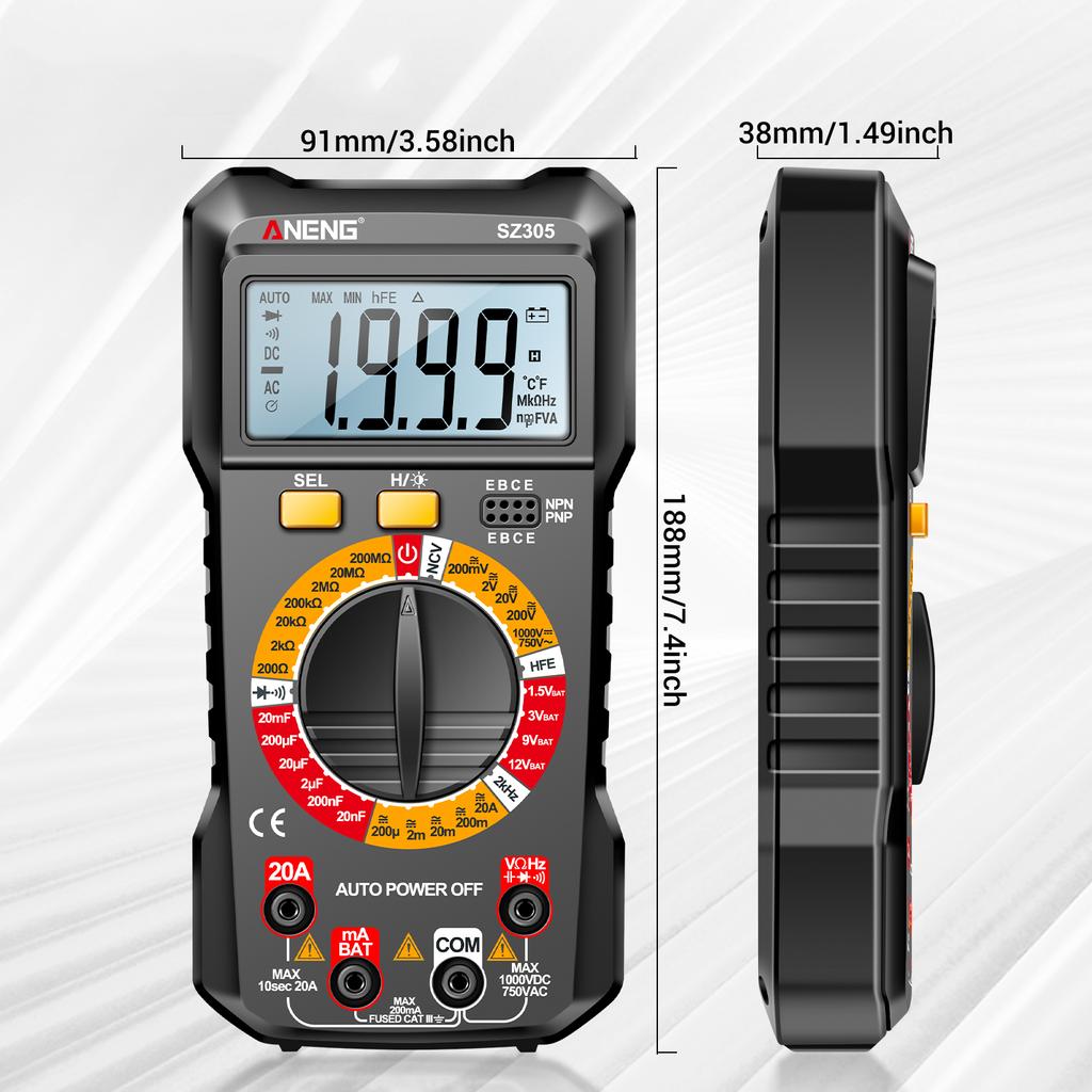 ANENG SZ305 Multimeter Capacitor Testers Professional 1999 Counts Smart Voltmeter Ohm Meter Fast