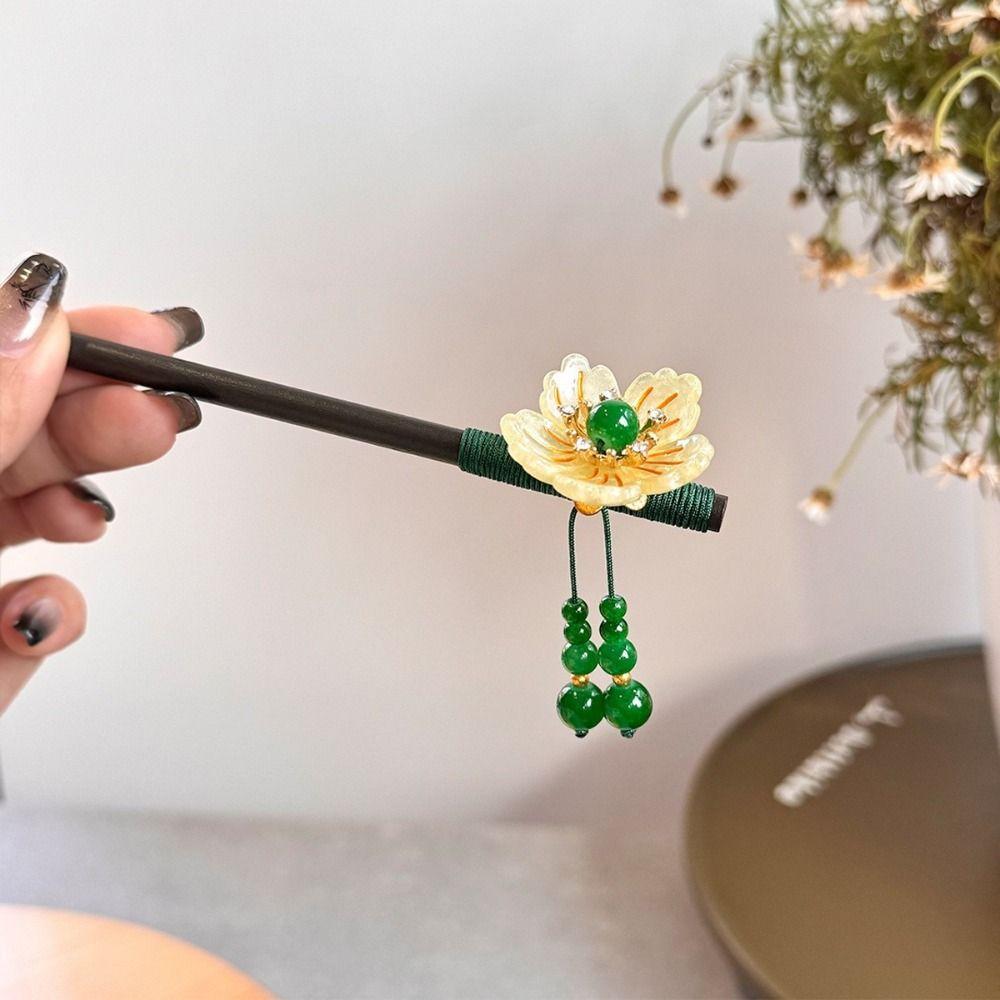 Handmade Flower Hair Sticks Chinese Style Party Hair Bun Decorative Wooden Hairpin for Women Girls