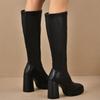 Plus Size High Heels Boots for Women Square Heeled Chunky Platform Knee-High Boots Woman 2025 Winter Thick Sole Square Toe Boots
