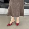 Summer New Bow Medium Stiletto Shoes Bag Head Half Slippers Women's Large Size High Heel Single Shoes Cool Slippers