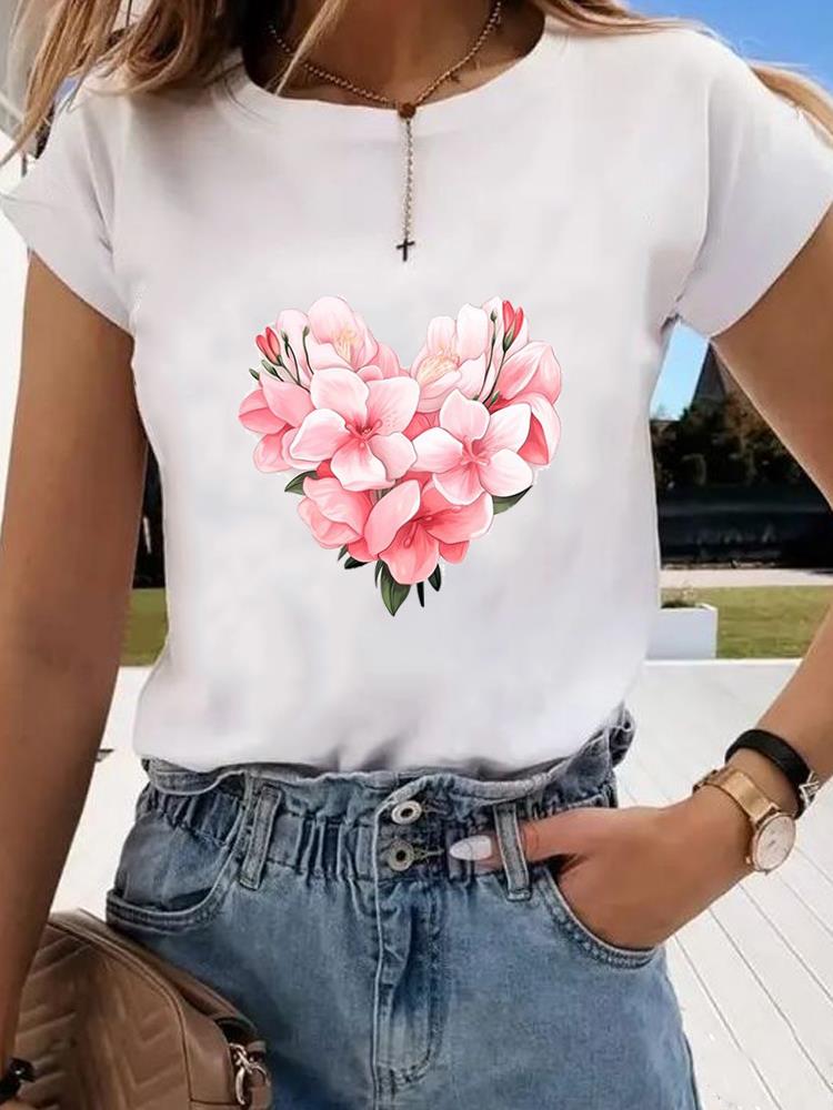 (Asian Size) Short Sleeve T-shirts Clothing Fashion Print  T Female Butterfly Sweet 90s Casual Women's Top Graphic Tee