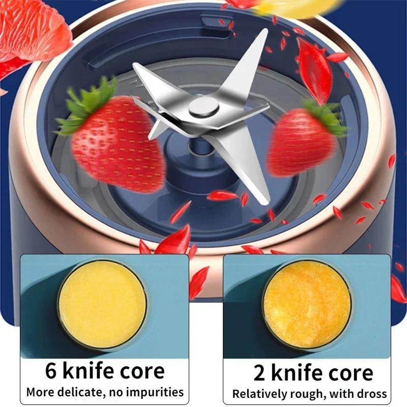 Portable Mixer with 6 Blades Juicer Cup Set  Rechargeable Car Outdoor Small Home Blender Fully Automatic Smoothie Blender Orange Fruit Juicer Travel