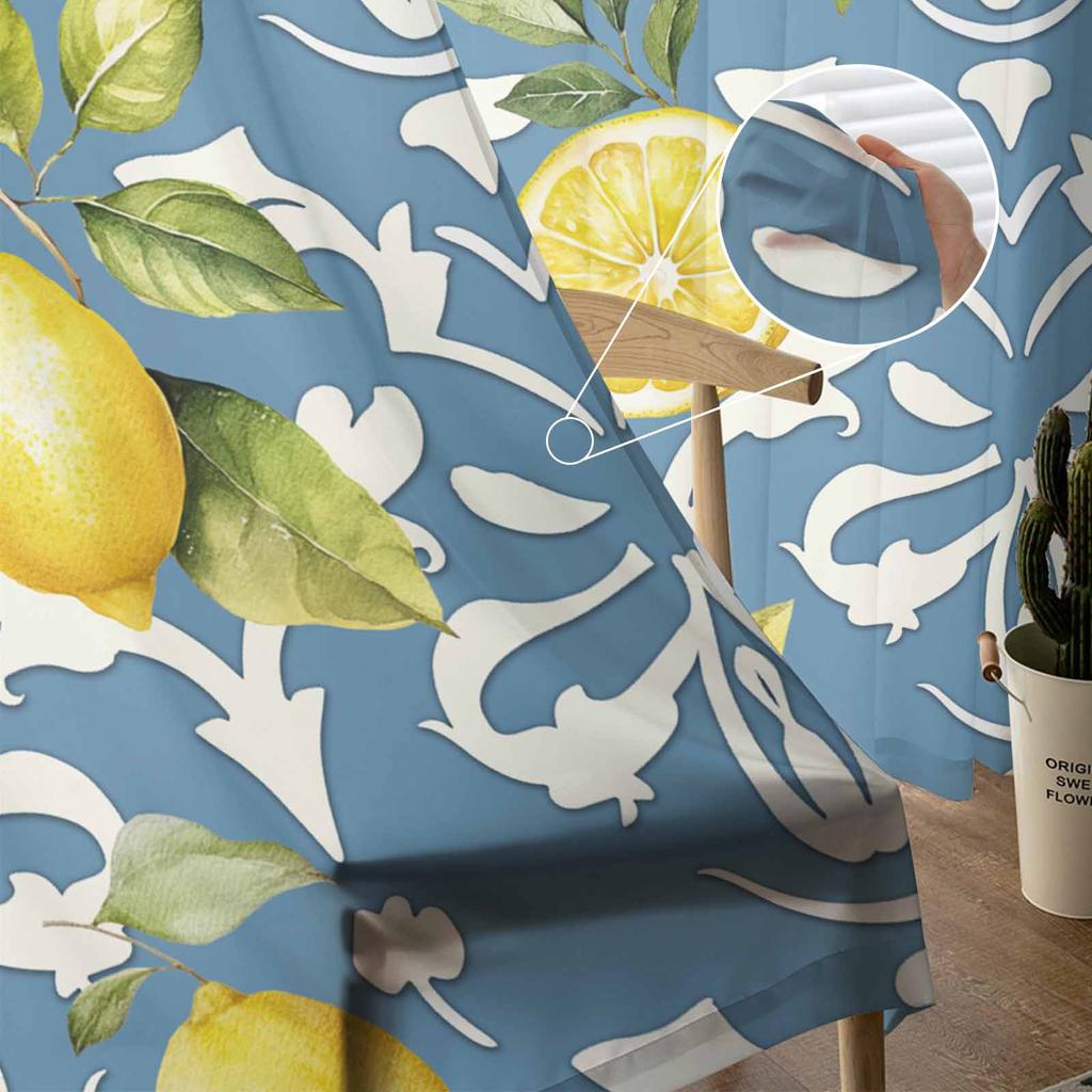 Lemon Leaf Patterns Sheer Curtains for Kids Bedroom Living Room Voile Window Curtains Tulle Drapes