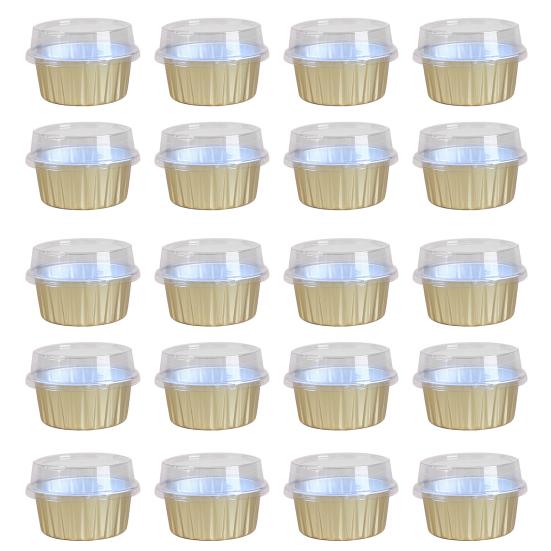 20Pcs Tinfoil Box with Lid Reusable Disposable Round Food Grade Non-Stick Oven Safe Cupcake Container Aluminum Foil Bowl Baking Mold
