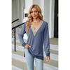 Women's Long Sleeve T-Shirt Fall/Winter Sweatshirt Women's Lace V-Neck Color-Blocked Split Hem Loose Top