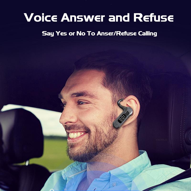 VAORLO LED Digital Display Ear-Hook Headphone With HD Microphone IPX7 Waterproof Earphones For Smartphones Sport Headset