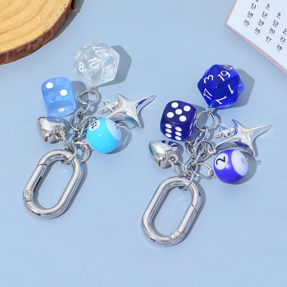 Dice Keychain Creative Star Manger Punk Style Keyrings for Women Bag Hanging Ornaments Accessories
