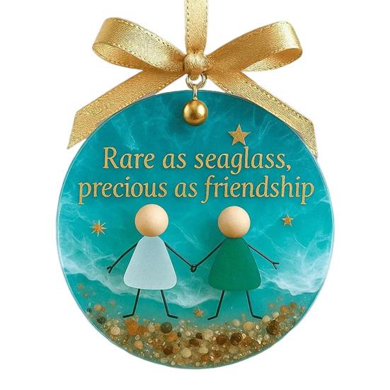 Sea Glass Friendship Ornament Handmade Sea Glass Art Friendship Keepsake Round Acrylic Christmas Tree Ornament for Xmas Party Decor