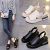 New Thick-soled Wedge Heel Leather Sandals Women's Fashion Back Empty Soft Leather Fish Mouth Sandals Women's Height-increasing Muffin Shoes