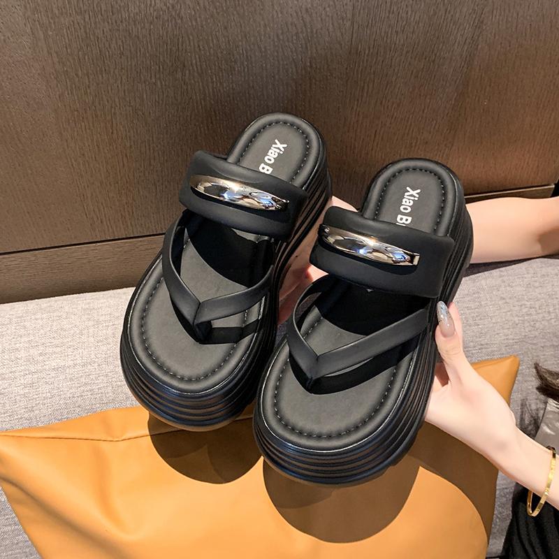 Fashion Women High Platform Slippers New 2025 Summer Beach Flip-Flops Ladies 8CM Wedge Heels Shoes Woman Outside Chunky Sandals