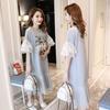Stylish Korean Summer Maternity Dress - Loose Mesh Fairy Skirt for Late Pregnancy