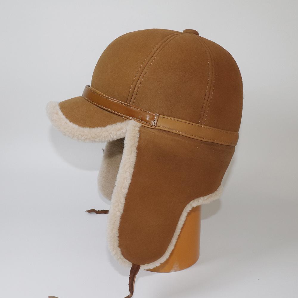 Winter Leather Hat Men Fur Lamb Wool Warm Thick Earflaps Bomber Hats Men's Baseball Cap Russian Hat