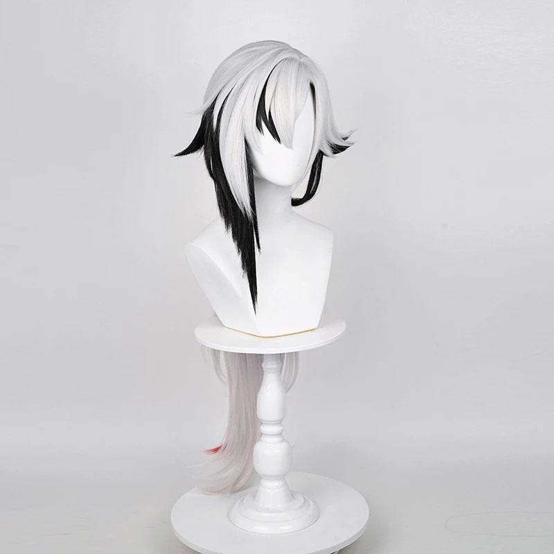 New Shin Arlecchino Cosplay Wig Game Fontaine Long White Black Red Mix Heat Resistant Synthetic Hair Anime Wigs + Wig Cap
