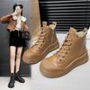 Fashion 2024 Spring and Autumn New Fashionable Outerwear Women's Bare Boots with Front Strap Solid Color Thick Bottom Fashion Boots